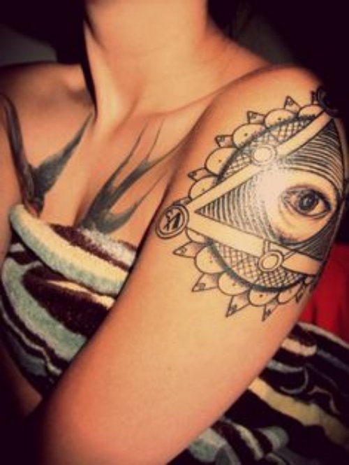Attractive Illuminati Eye Tattoo On Left Shoulder